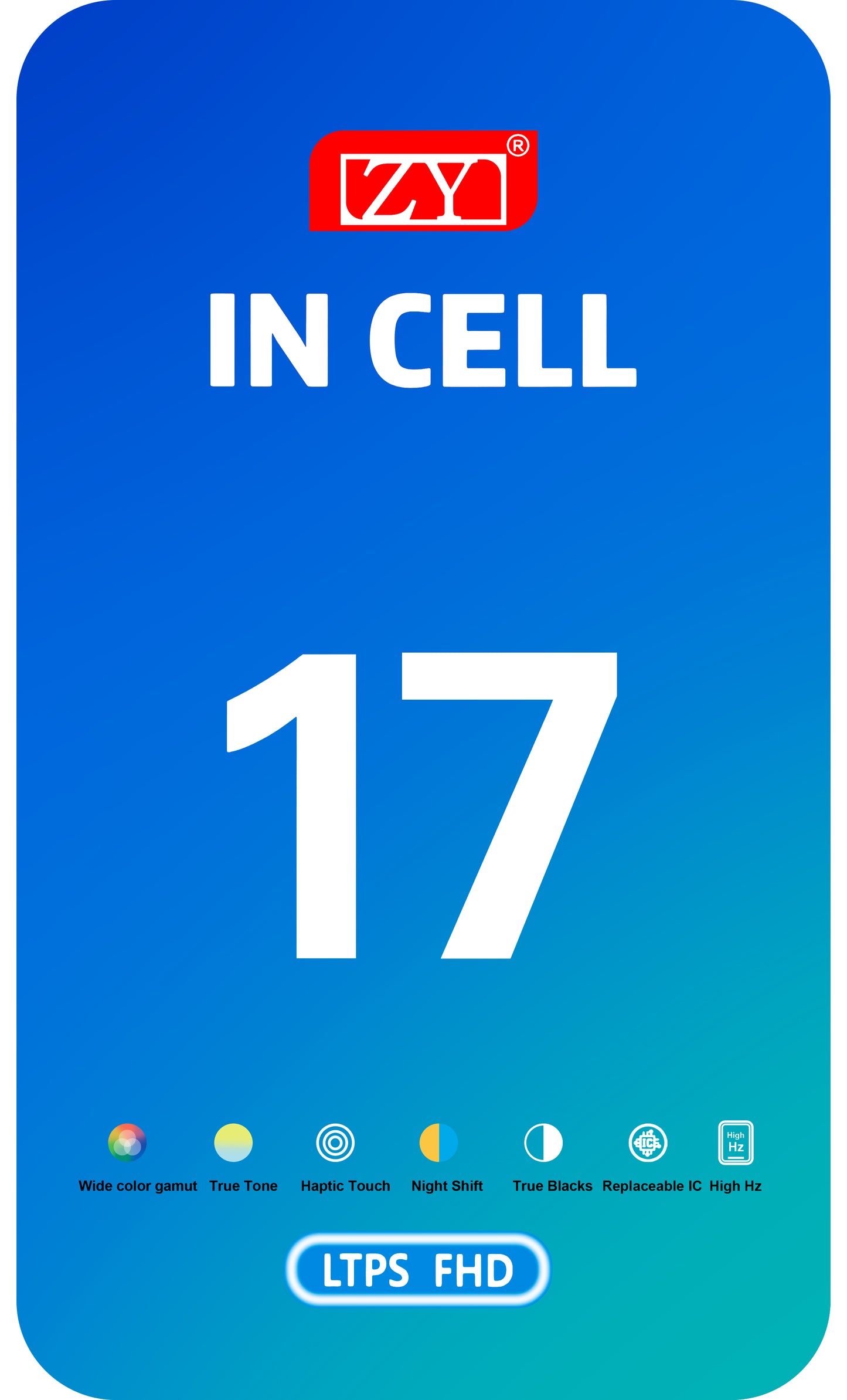 Zaslon s dodirnim zaslonom ZY za Apple iPhone 17, s okvirom, LCD In-Cell IC Movable verzija, Crna