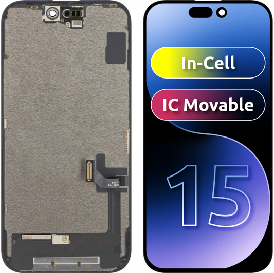 Zaslon s dodirnim ekranom ZY za Apple iPhone 15, s okvirom, LCD In-Cell IC Movable verzija, crni