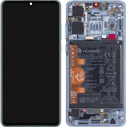 Zaslon s dodirnim ekranom Huawei P30, s okvirom i baterijom, plavi (Breathing Crystal), servisni paket 02354HMF