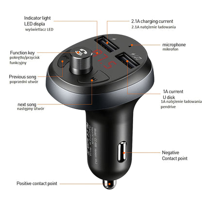FM Bluetooth modulator McDodo, 2 x USB-A