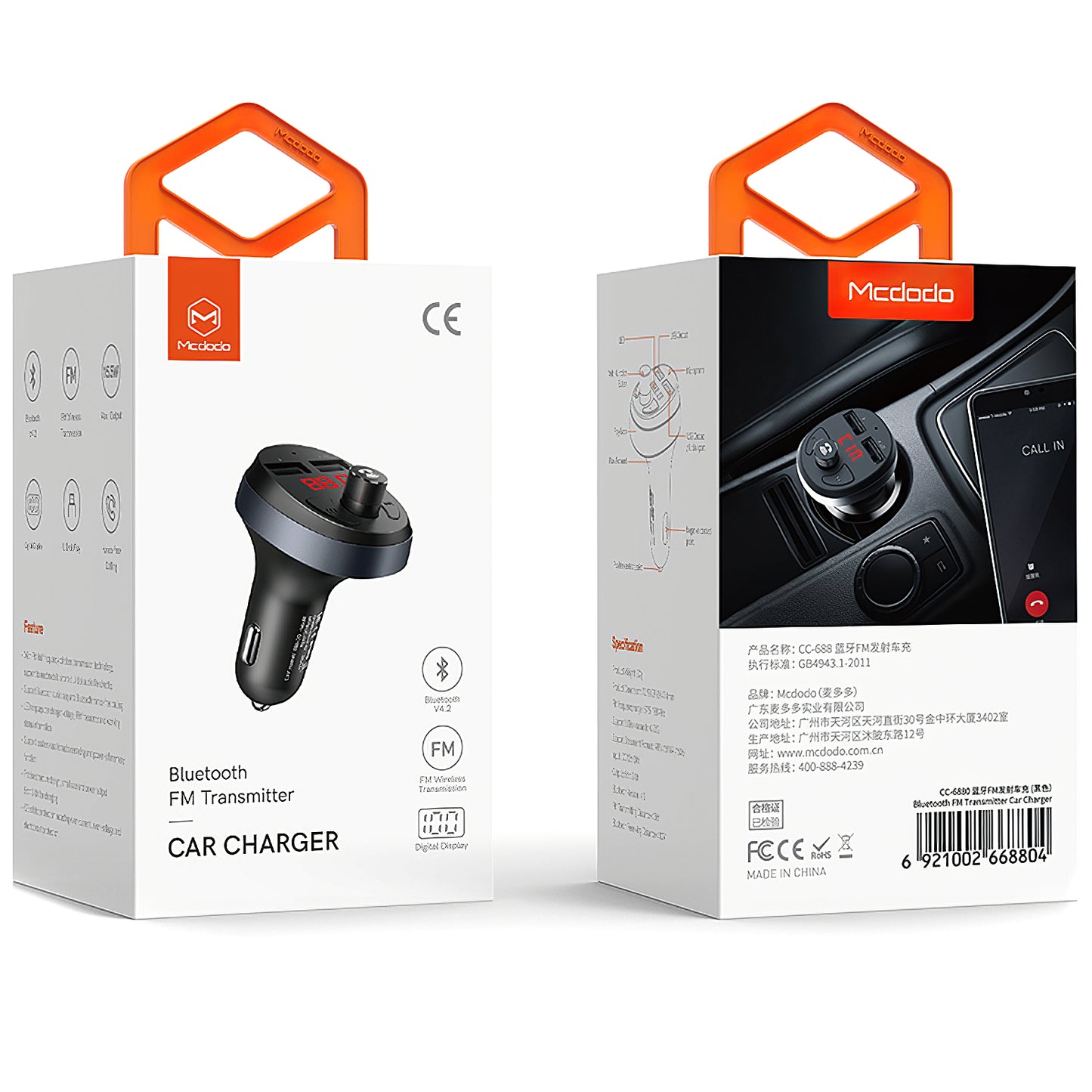 FM Bluetooth modulator McDodo, 2 x USB-A