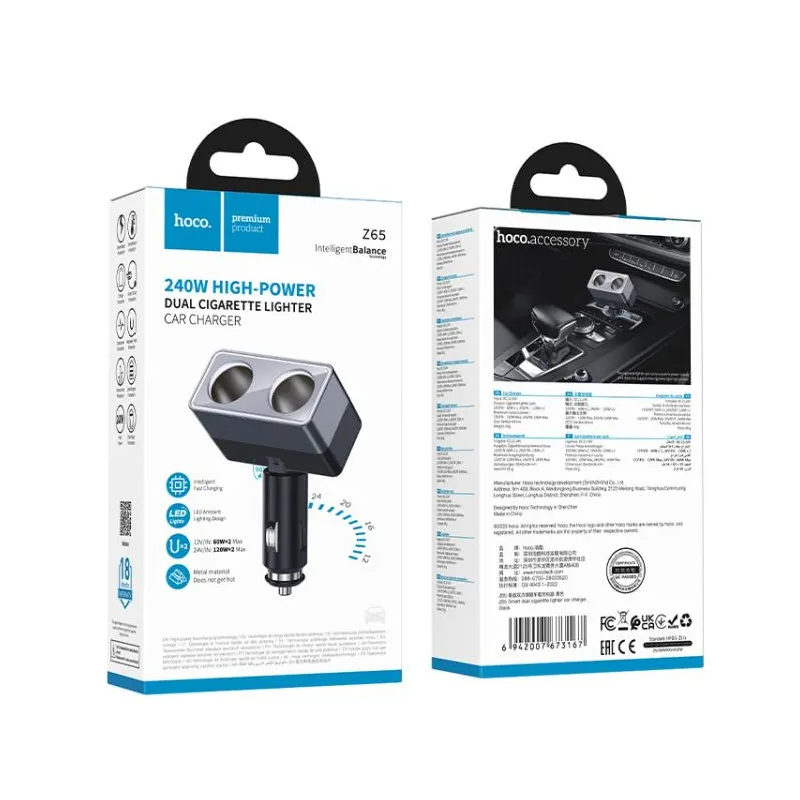 Produžetak upaljača HOCO Z65, 240W, 2 izlaza