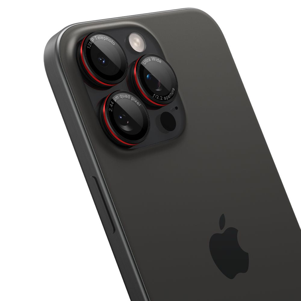 Zaštitna folija za stražnju kameru Spigen EZ FIT za Apple iPhone 16 Pro Max / 16 Pro / 15 Pro Max, Kaljeno staklo, Set od 2 komada, Crna AGL05217