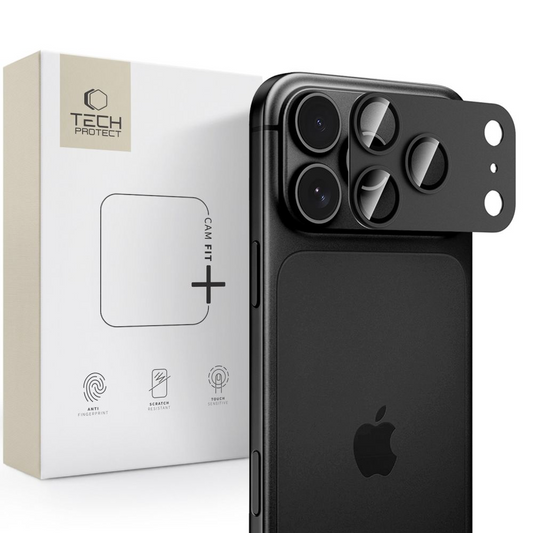 Stražnja zaštitna folija za kameru Tech-Protect CamFull Fit+ za Apple iPhone 18 Pro, Kaljeno staklo, Crna