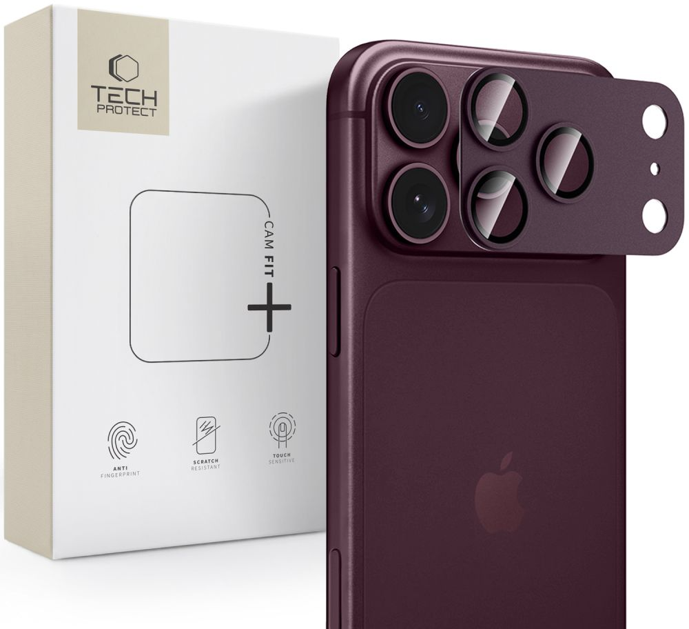 Stražnja zaštitna folija za kameru Tech-Protect CamFull Fit+ za Apple iPhone 18 Pro Max, Kaljeno staklo, Boja vina