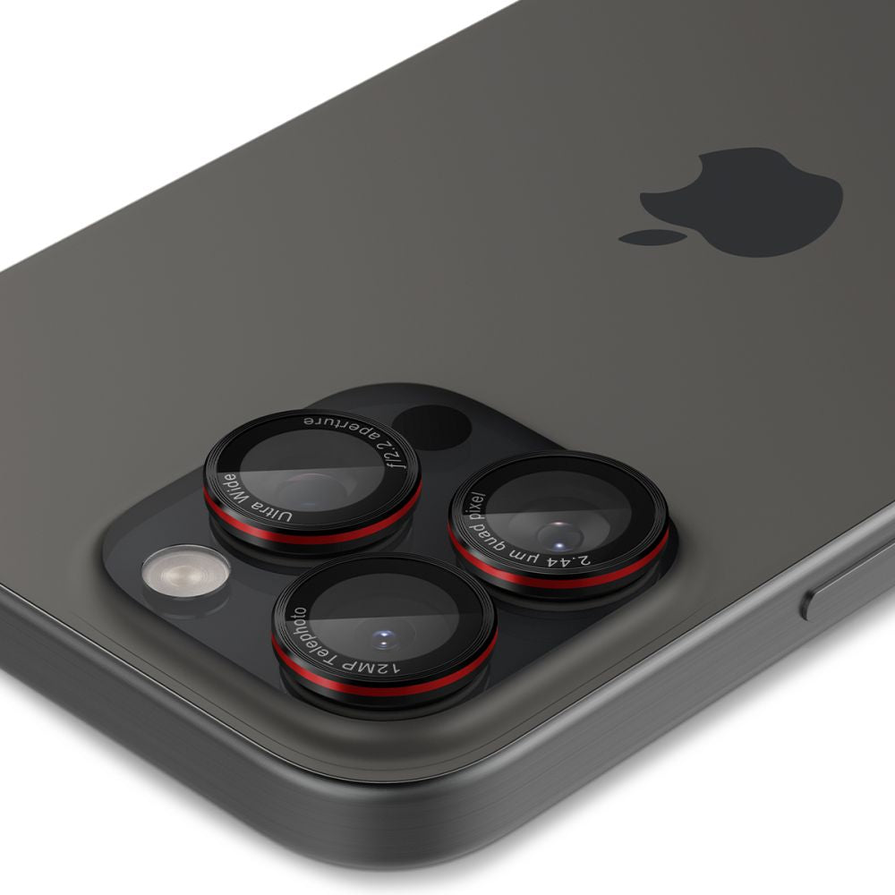 Zaštitna folija za stražnju kameru Spigen EZ FIT za Apple iPhone 16 Pro Max / 16 Pro / 15 Pro Max, Kaljeno staklo, Set od 2 komada, Crna AGL05217