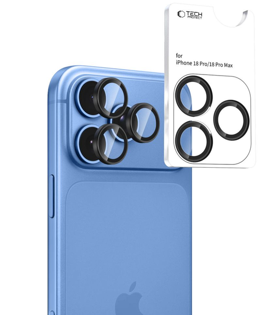 Stražnja zaštitna folija za kameru Tech-Protect CamRing Fit+ za Apple iPhone 18 Pro / 18 Pro Max, Kaljeno staklo, Crna