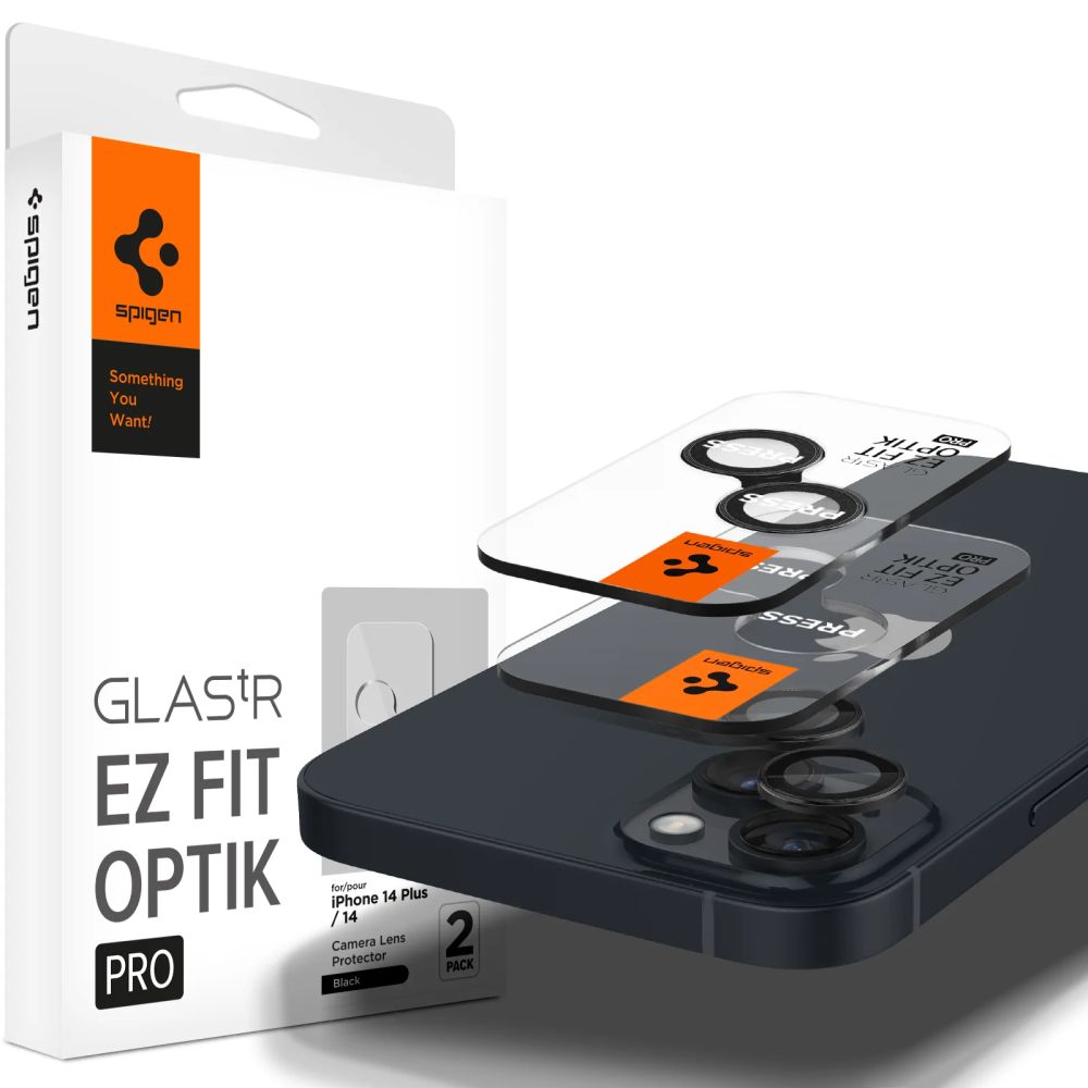Zaštitna folija za stražnju kameru Spigen GlastR EZ FIT Optik Pro za Apple iPhone 15 Plus / 15, Kaljeno staklo, Set od 2 komada, Crna AGL05213