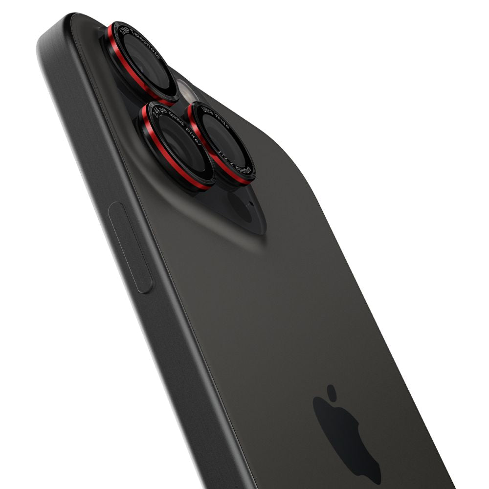 Zaštitna folija za stražnju kameru Spigen EZ FIT za Apple iPhone 16 Pro Max / 16 Pro / 15 Pro Max, Kaljeno staklo, Set od 2 komada, Crna AGL05217