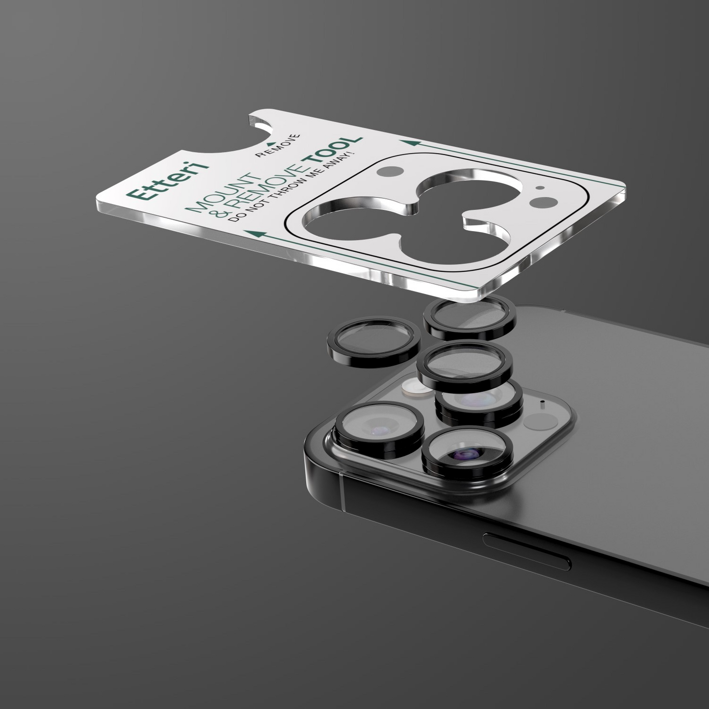 Zaštitna folija za stražnju kameru Etteri za Apple iPhone 16 Pro Max / 16 Pro, Kaljeno staklo, Crna