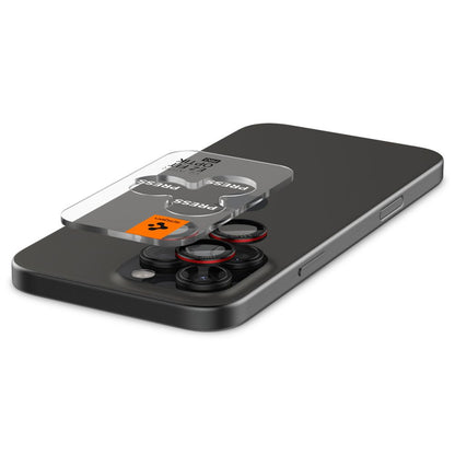 Zaštitna folija za stražnju kameru Spigen EZ FIT za Apple iPhone 16 Pro Max / 16 Pro / 15 Pro Max, Kaljeno staklo, Set od 2 komada, Crna AGL05217