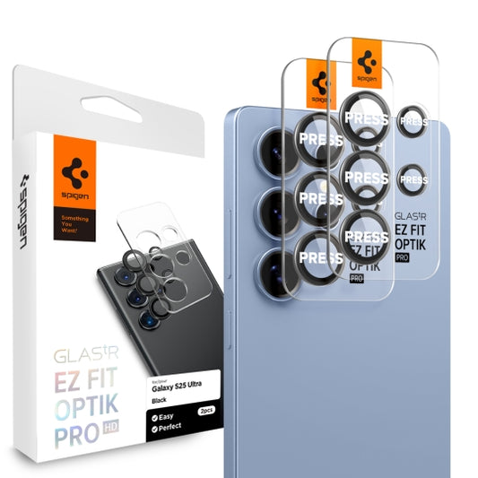 Zaštitna folija za stražnju kameru Spigen GlastR EZ FIT Optik Pro HD za Samsung Galaxy S25 Ultra S938, Kaljeno staklo, Set od 2 komada, Crna