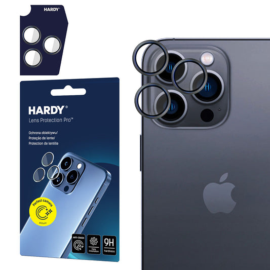 Zaštitna folija za stražnju kameru 3MK Hardy Protection Pro za Apple iPhone 16 Pro Max / 16 Pro, Kaljeno staklo, Crna