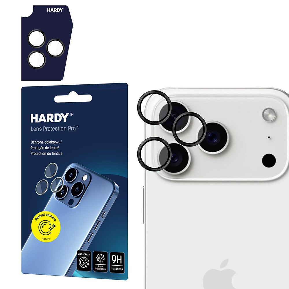 Zaštitna folija za stražnju kameru 3MK Hardy Protection Pro za Apple iPhone 17 Pro Max / 17 Pro, Kaljeno staklo, Crna