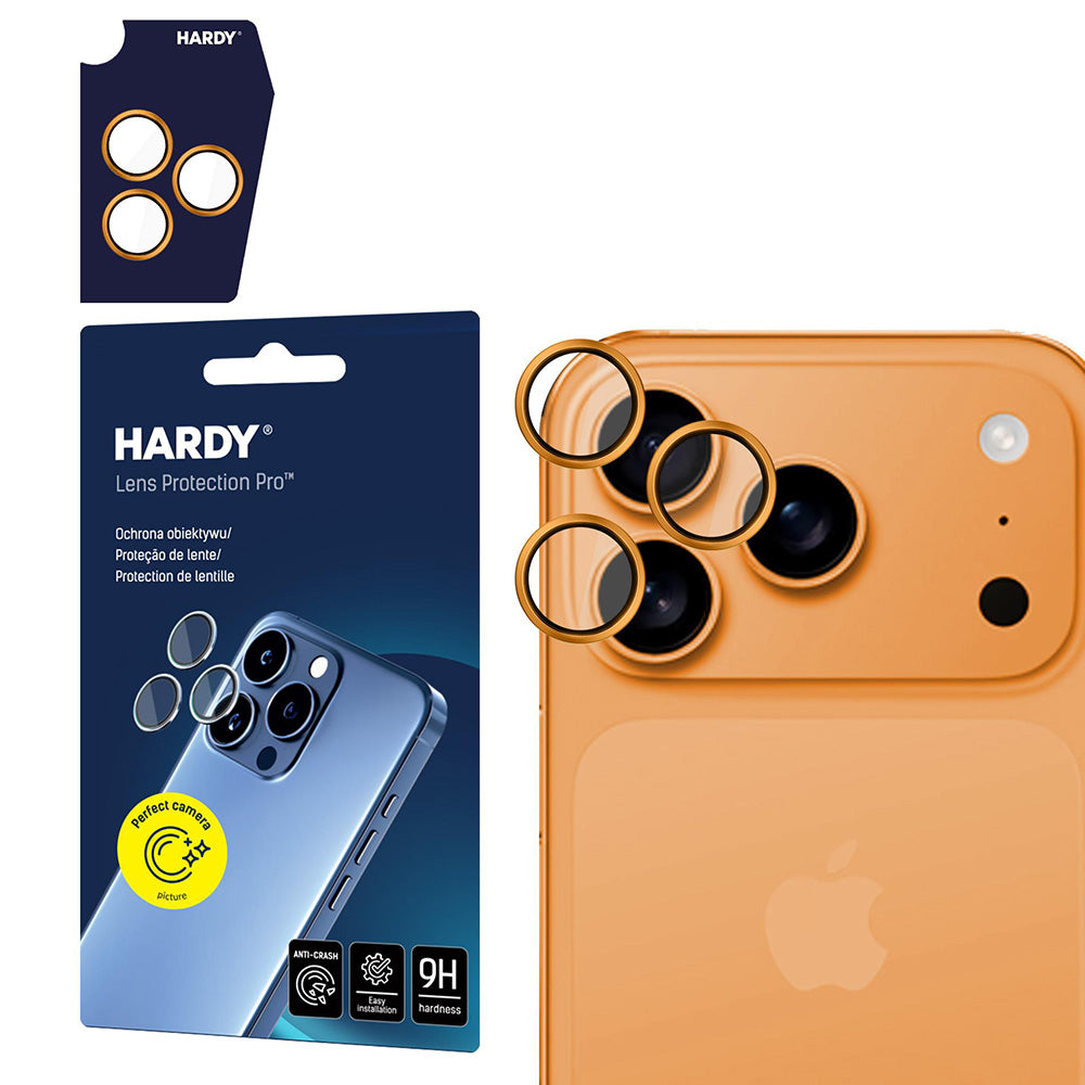 Zaštitna folija za stražnju kameru 3MK Hardy Protection Pro za Apple iPhone 17 Pro Max / 17 Pro, Kaljeno staklo, Narančasta