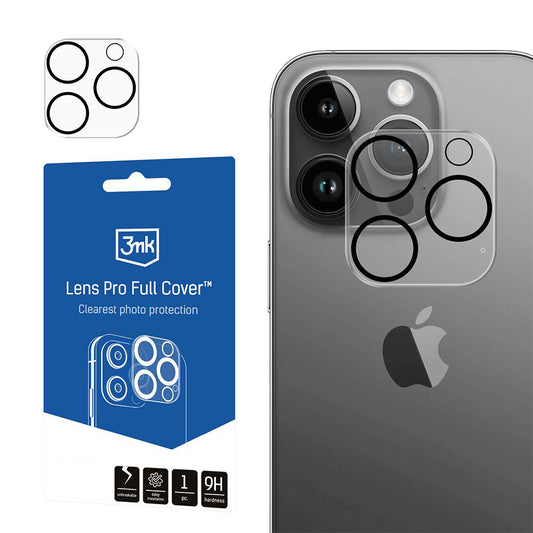 Zaštitna folija za stražnju kameru 3MK Pro Full Cover za Apple iPhone 14 Pro, kaljeno staklo, prozirna
