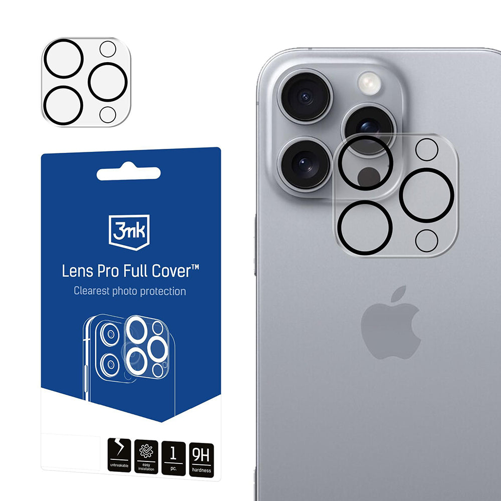 Zaštitna folija za stražnju kameru 3MK Pro Full Cover za Apple iPhone 16 Pro Max / 16 Pro, Kaljeno staklo, Crna
