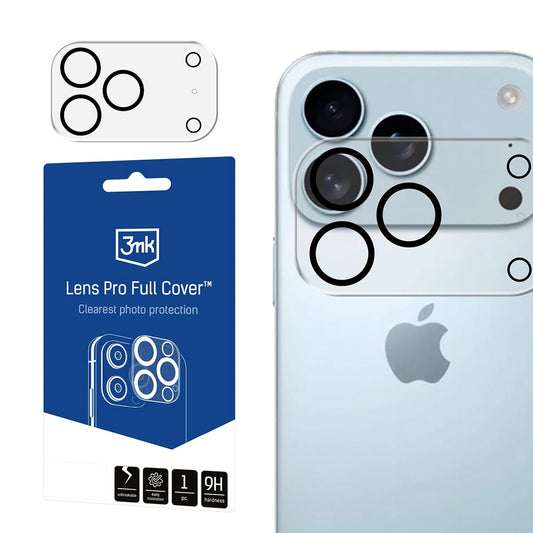 Zaštitna folija za stražnju kameru 3MK Pro Full Cover za Apple iPhone 17 Pro, Kaljeno staklo, Crna