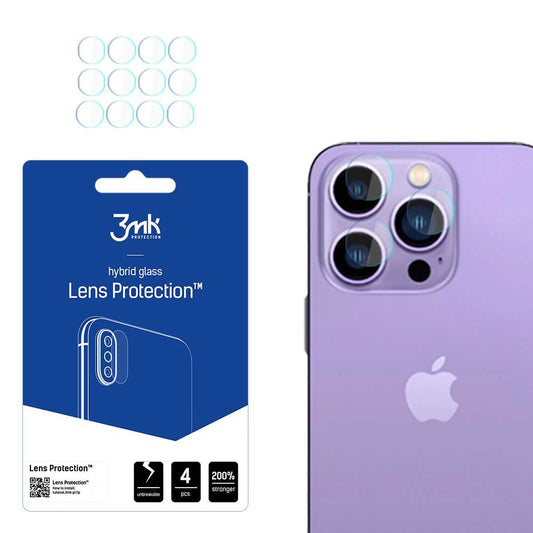 Zaštitna folija za stražnju kameru 3MK Protection za Apple iPhone 14 Pro Max / 14 Pro, fleksibilno staklo, set od 4 komada, prozirna
