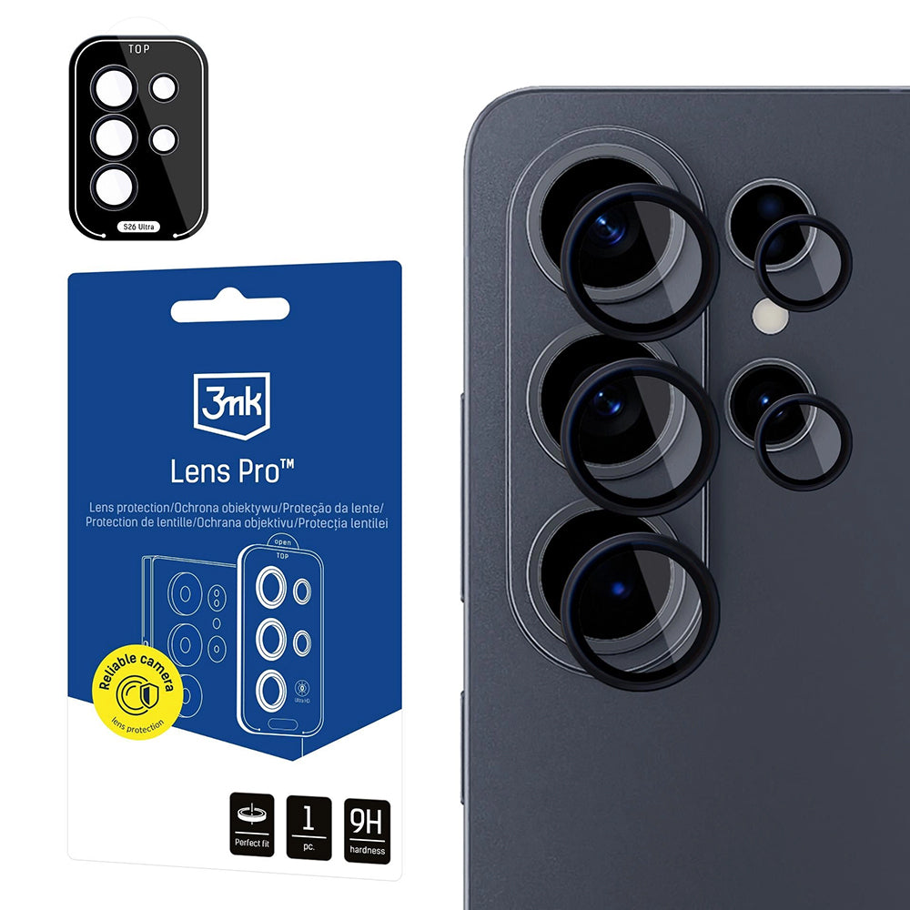 Folija za zaštitu stražnje kamere 3MK Protection za Samsung Galaxy S26 Ultra S948, Kaljeno staklo, Crna