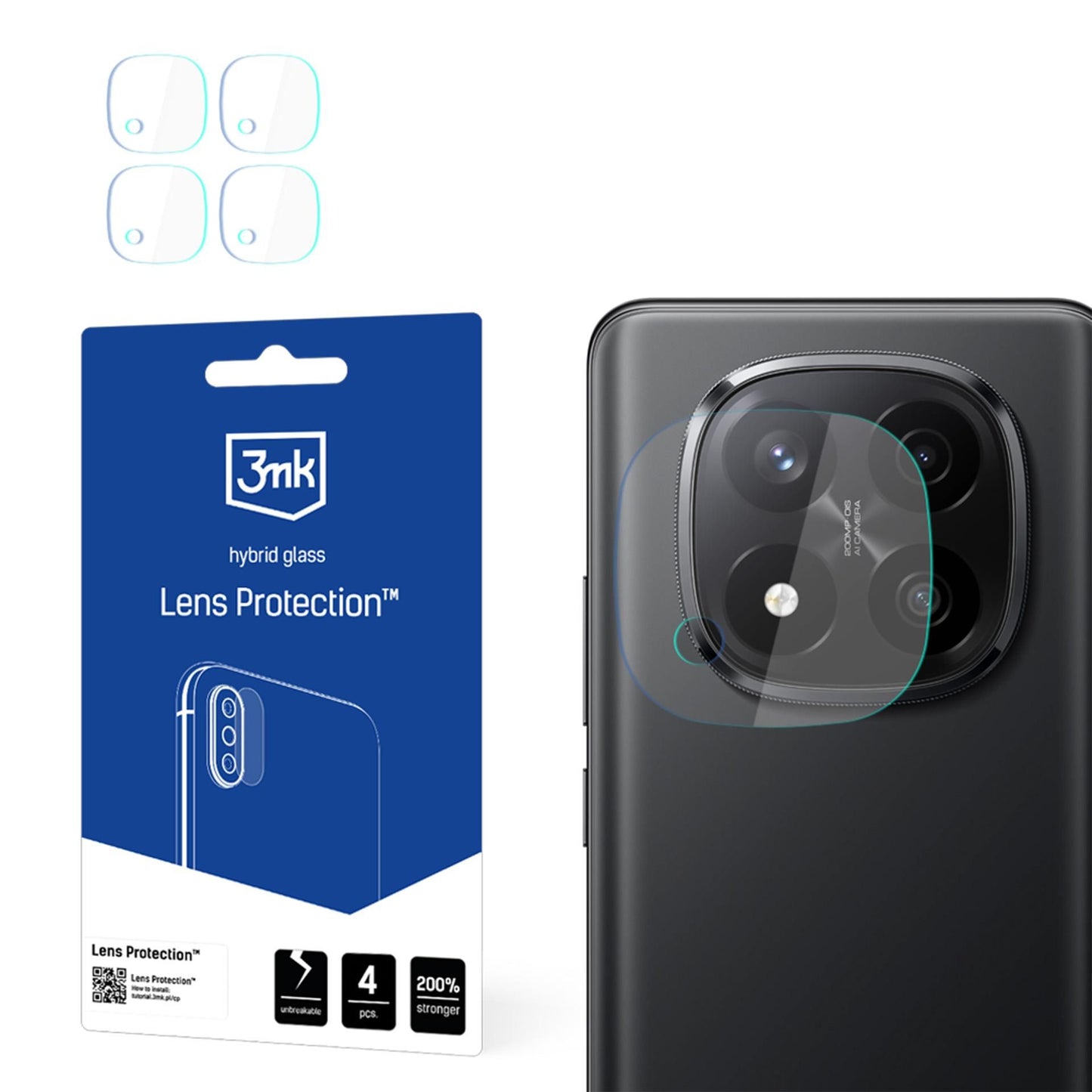 Zaštitna folija za stražnju kameru 3MK Protection za Xiaomi Redmi Note 14 Pro+ 5G, Fleksibilno staklo, Set od 4 komada, Prozirna