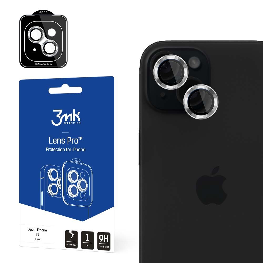 Zaštitna folija za stražnju kameru 3MK Protection Pro za Apple iPhone 15, kaljeno staklo, srebrna
