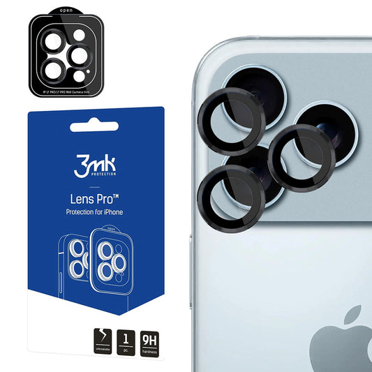 Zaštitna folija za stražnju kameru 3MK Protection Pro za Apple iPhone 17 Pro Max / 17 Pro, Kaljeno staklo, Crna