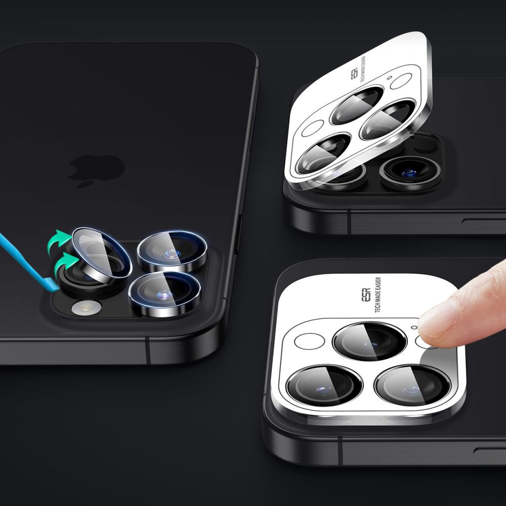 Zaštitna folija za stražnju kameru ESR Armorite za Apple iPhone 17 Pro Max / 17 Pro / 16 Pro Max / 16 Pro, Kaljeno staklo, Crna