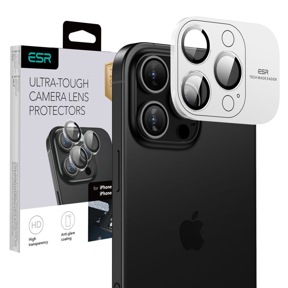Zaštitna folija za stražnju kameru ESR Armorite za Apple iPhone 17 Pro Max / 17 Pro / 16 Pro Max / 16 Pro, Kaljeno staklo, Prozirna
