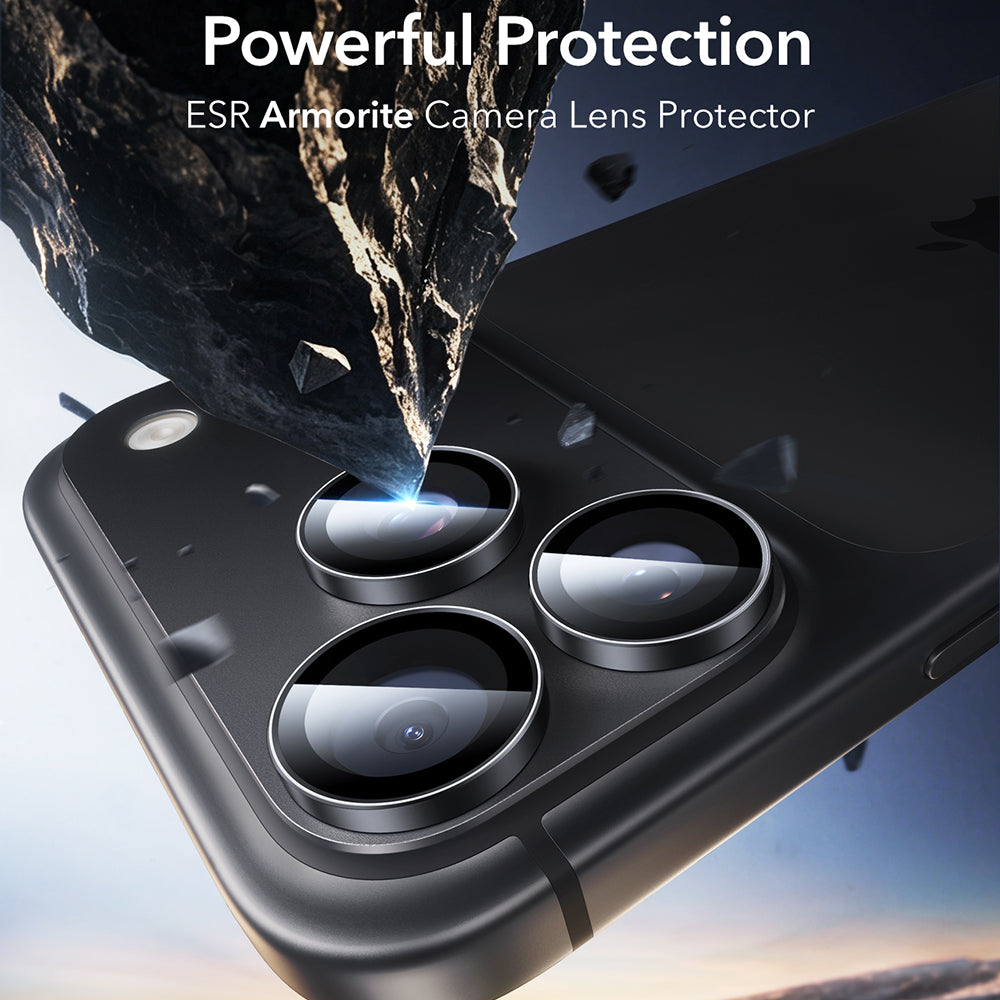 Zaštitna folija za stražnju kameru ESR Armorite za Apple iPhone 18 Pro / 18 Pro max, Kaljeno staklo, Set od 2 komada, Crna