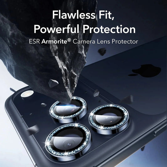 Zaštitna folija za stražnju kameru ESR Glitter Diamond Armorite za Apple iPhone 17 Pro Max / 17 Pro, Kaljeno staklo, Full Glue, Plava