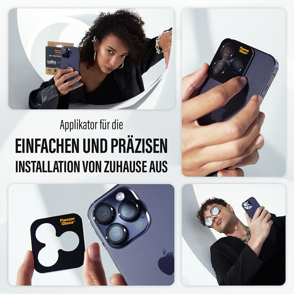 Zaštitna folija za stražnju kameru PanzerGlass Hoops Glitter za Apple iPhone 17 / 16 Plus / 16, Kaljeno staklo, Zlatna