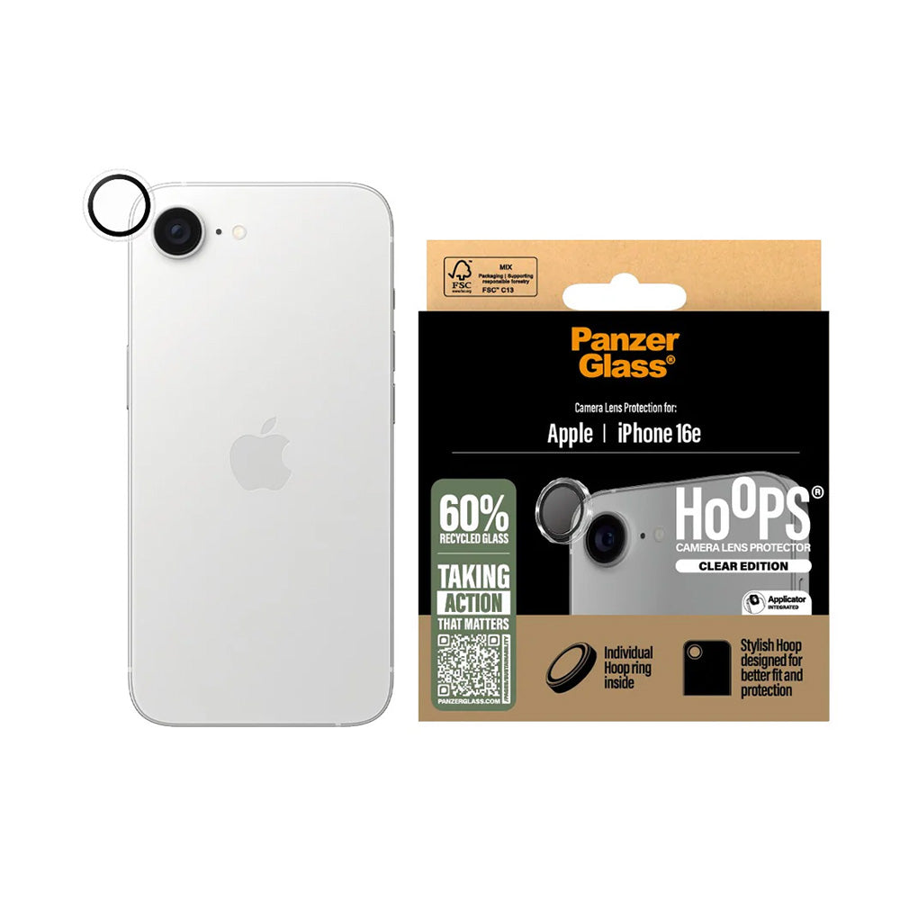 Zaštitna folija za stražnju kameru PanzerGlass Hoops za Apple iPhone 16e, Kaljeno staklo, Prozirno