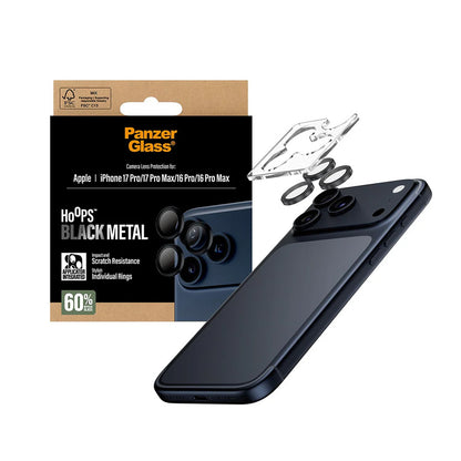 Zaštitna folija za stražnju kameru PanzerGlass Hoops za Apple iPhone 17 Pro Max / 17 Pro / 16 Pro Max / 16 Pro, Kaljeno staklo, Crna