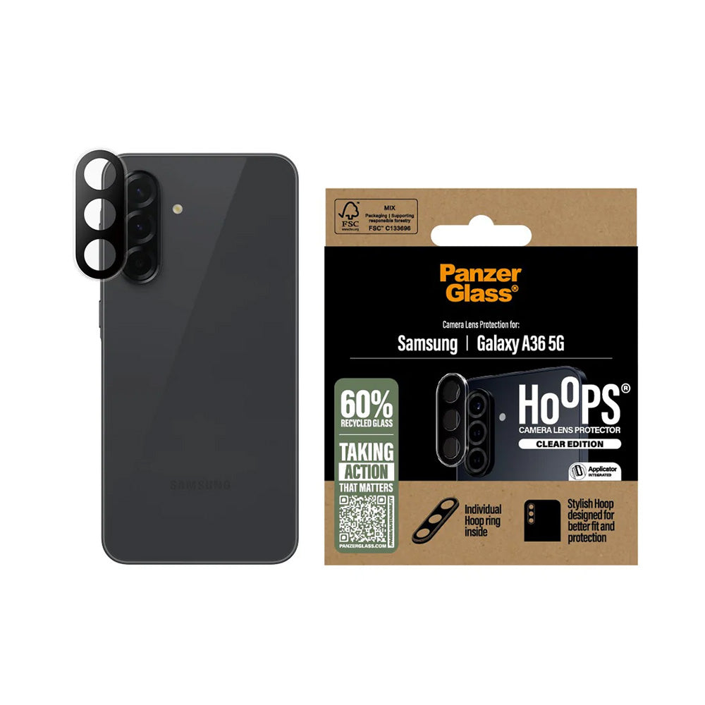 Zaštitna folija za stražnju kameru PanzerGlass Hoops za Samsung Galaxy A36 A366, Kaljeno staklo, Prozirno