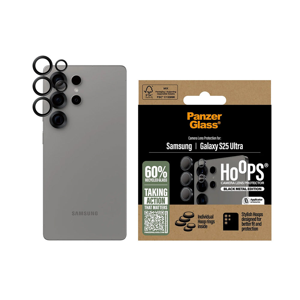 Zaštitna folija za stražnju kameru PanzerGlass Hoops za Samsung Galaxy S25 Ultra S938, Kaljeno staklo, Crna