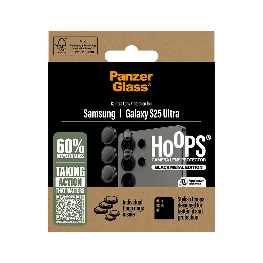 Zaštitna folija za stražnju kameru PanzerGlass Hoops za Samsung Galaxy S25 Ultra S938, Kaljeno staklo, Crna
