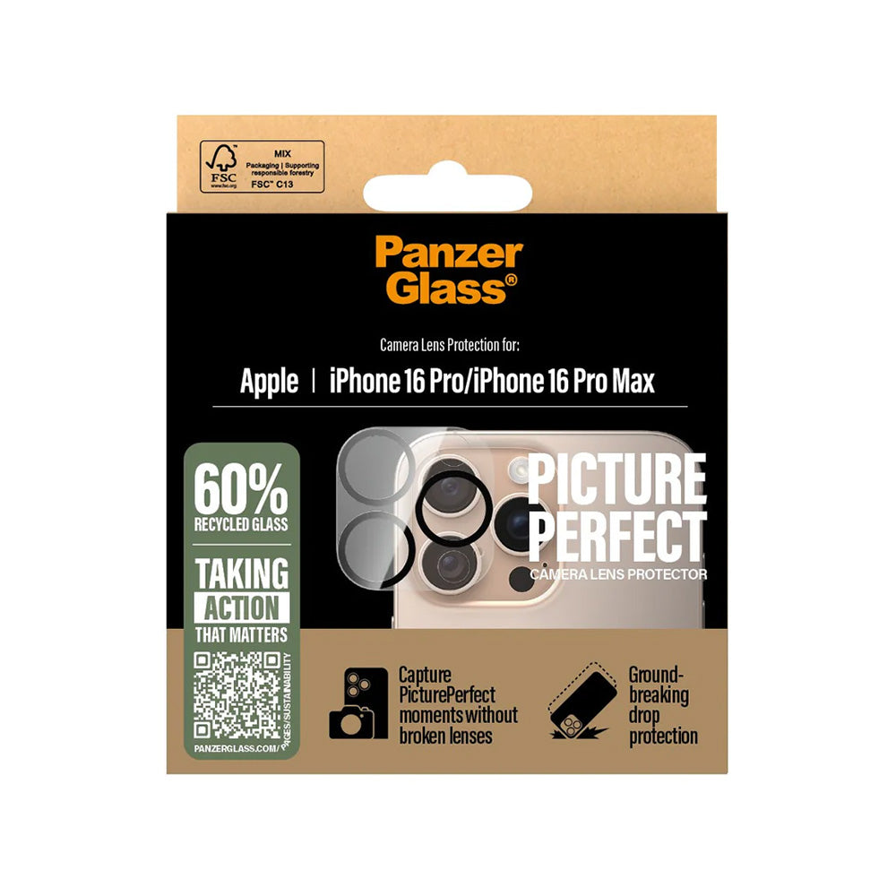 Zaštitna folija za stražnju kameru PanzerGlass PicturePerfect za Apple iPhone 16 Pro Max / 16 Pro, Kaljeno staklo, Prozirno