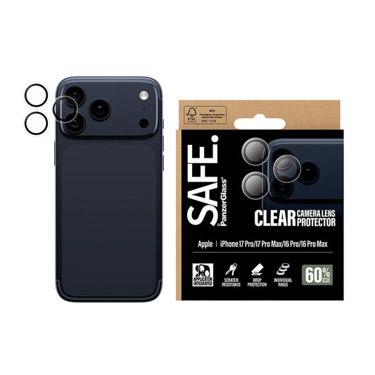 Zaštitna folija za stražnju kameru PanzerGlass Safe. za Apple iPhone 17 Pro Max / 17 Pro / 16 Pro Max / 16 Pro, Kaljeno staklo, Prozirno