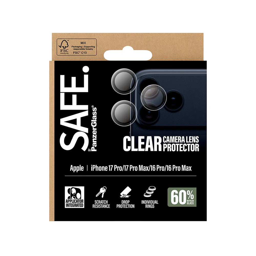 Zaštitna folija za stražnju kameru PanzerGlass Safe. za Apple iPhone 17 Pro Max / 17 Pro / 16 Pro Max / 16 Pro, Kaljeno staklo, Prozirno