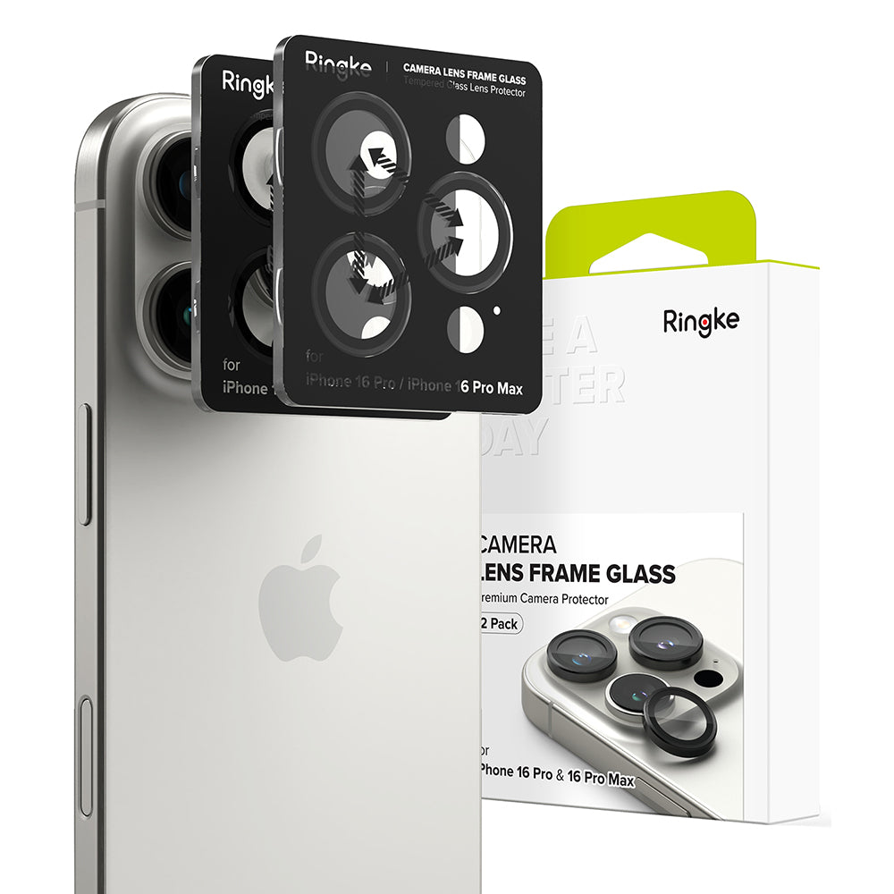 Zaštitna folija za stražnju kameru Ringke za Apple iPhone 16 Pro Max / 16 Pro, Kaljeno staklo, Set od 2 komada, Crna