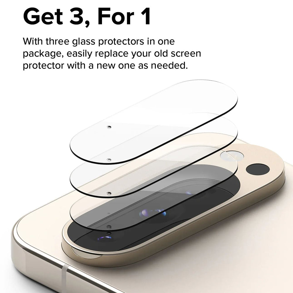 Zaštitna folija za stražnju kameru Ringke za Google Pixel 9 Pro XL, Kaljeno staklo, Set od 3 komada, Prozirna
