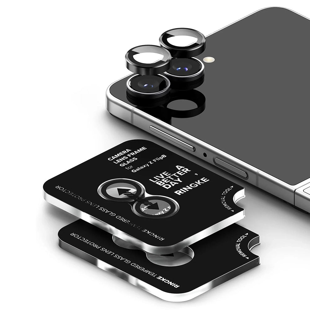 Zaštitna folija za stražnju kameru Ringke za Samsung Galaxy Z Flip8 F776, kaljeno staklo, set od 2 komada, crna