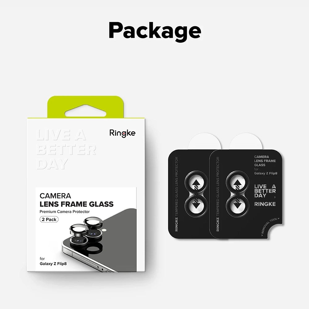 Zaštitna folija za stražnju kameru Ringke za Samsung Galaxy Z Flip8 F776, kaljeno staklo, set od 2 komada, crna