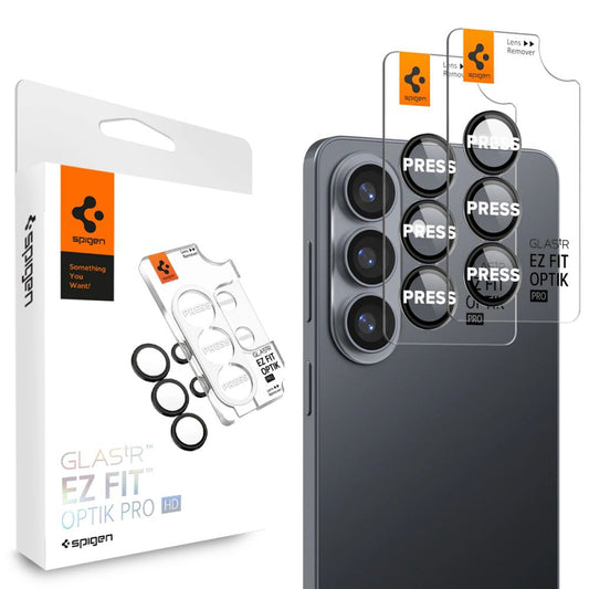 Zaštitna folija za stražnju kameru Spigen GlastR EZ FIT Optik Pro HD za Samsung Galaxy S26 S942, Kaljeno staklo, Set od 2 komada, Crna AGL11099
