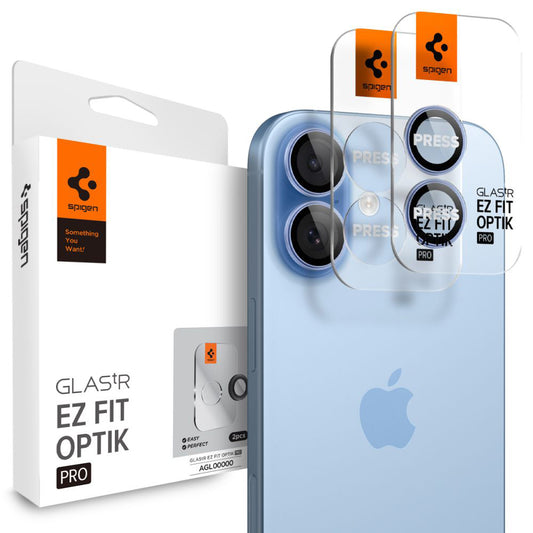 Zaštitna folija za stražnju kameru Spigen GlastR EZ FIT Optik Pro za Apple iPhone 17 / 16 Plus / 16, Kaljeno staklo, Set od 2 komada, Plava