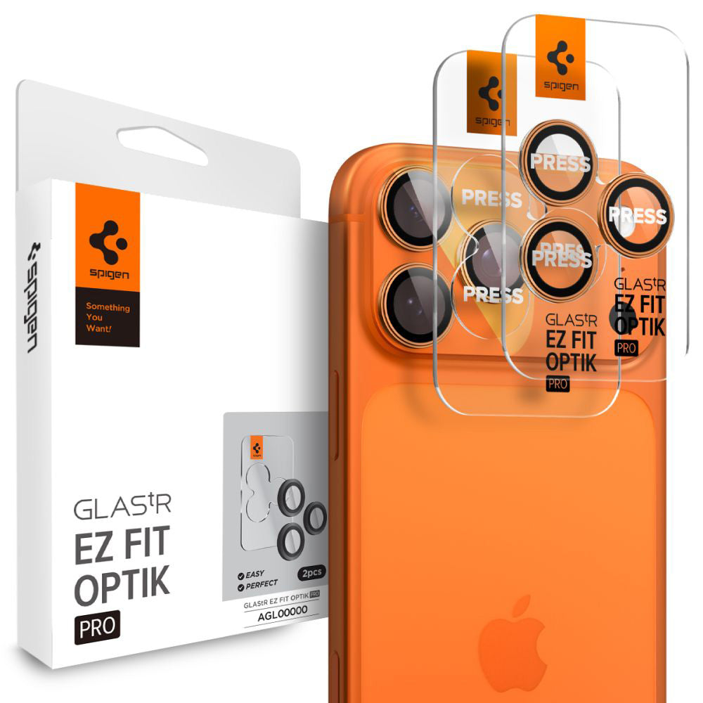 Zaštitna folija za stražnju kameru Spigen GlastR EZ FIT Optik Pro za Apple iPhone 17 Pro Max / 17 Pro, Kaljeno staklo, Set od 2 komada, Narančasta