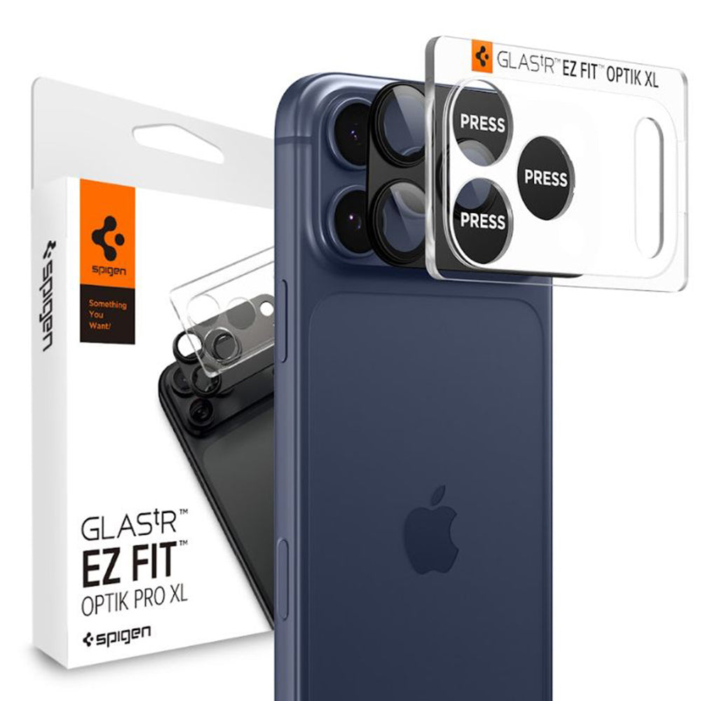 Zaštitna folija za stražnju kameru Spigen GlastR EZ FIT Optik Pro XL za Apple iPhone 17 Pro, Kaljeno staklo, Crna AGL10644