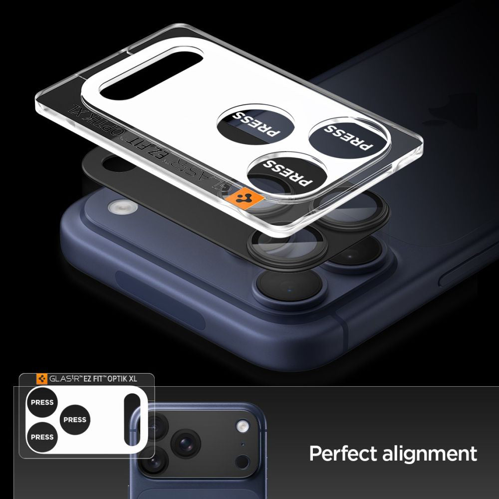 Zaštitna folija za stražnju kameru Spigen GlastR EZ FIT Optik Pro XL za Apple iPhone 17 Pro, Kaljeno staklo, Crna AGL10644
