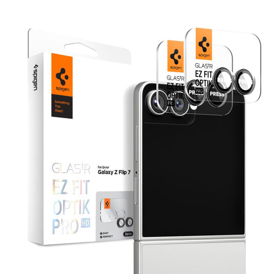 Zaštitna folija za stražnju kameru Spigen GlastR EZ FIT Optik Pro HD za Samsung Galaxy Z Flip7 F766, Kaljeno staklo, Set od 2 komada, Crna AGL09587